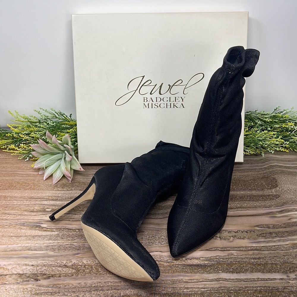 Badgley Mischka Womens Ronnie Fabric Pointed Toe Mid-calf Booties Size 6.5 - Picture 1 of 12